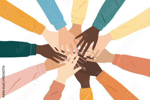 Diverse hands united together