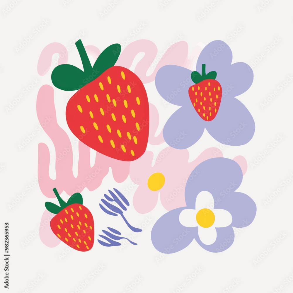 Colorful strawberries and flowers Colorful strawberries and flowers