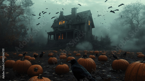 Spooky Hounted House In the Fog 