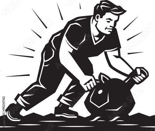 Man destroying piggy bank with forceful hit in vector format