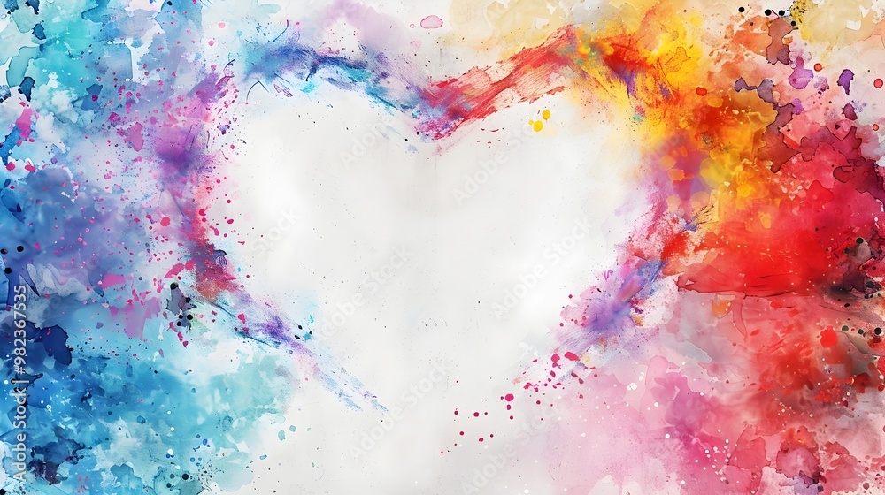 Obraz premium Vibrant Watercolor Heart Shaped Border for Text and Design Elements