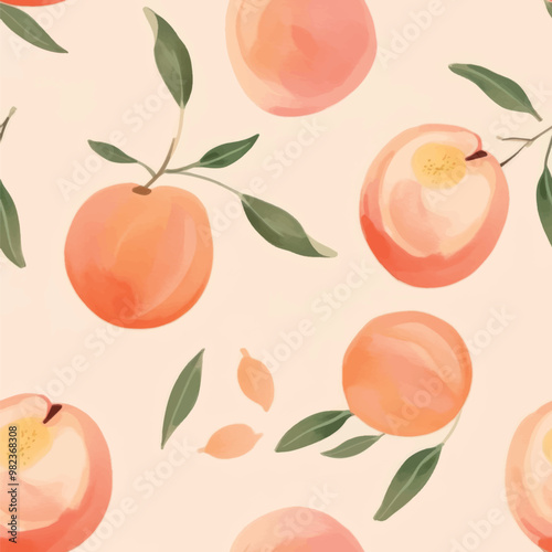Watercolor peaches seamless pattern
