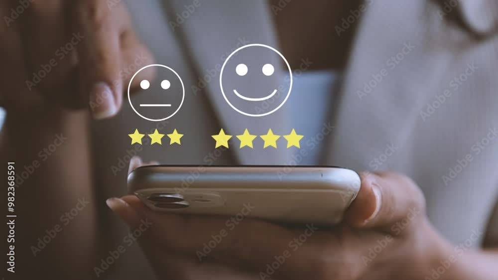 User give rating to service experience on online application for Customer review satisfaction feedback survey concept.