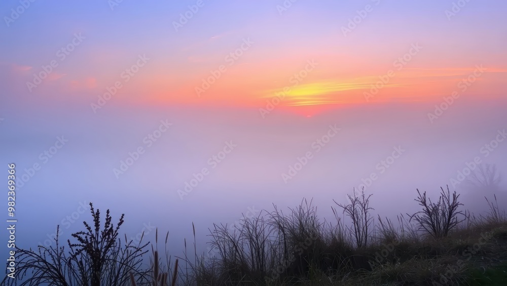 Obraz premium Misty Sunrise Over the Hills