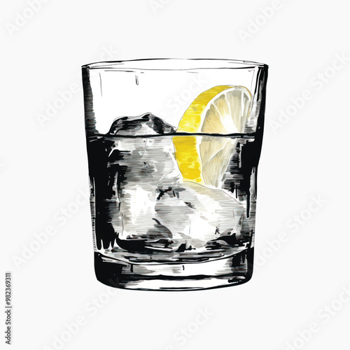 Refreshing iced drink with lemon