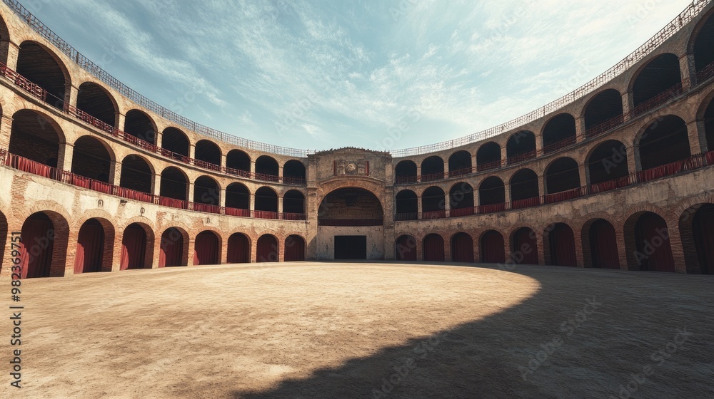 Bull Ranch Arena A deserted round bullfight arena in Spain, capturing the grandeur of ...