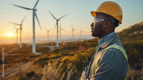 The engineer is planning the design and installation of wind turbines to enhance the efficiency of clean and sustainable energy production.