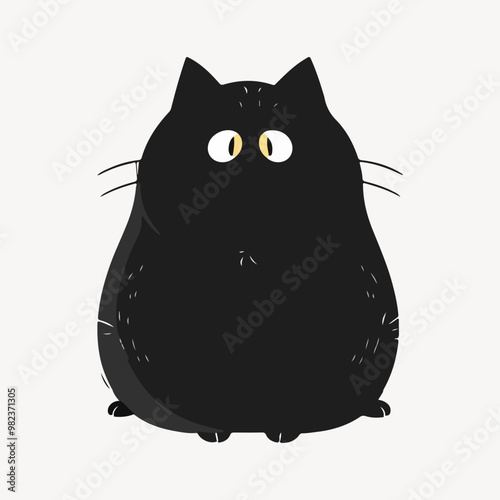chubby black cat illustration vector