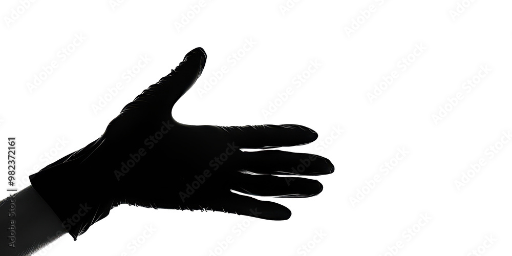A hand is shown in a black glove, with the thumb pointing to the camera A hand is shown in a black glove, with the thumb pointing to the camera