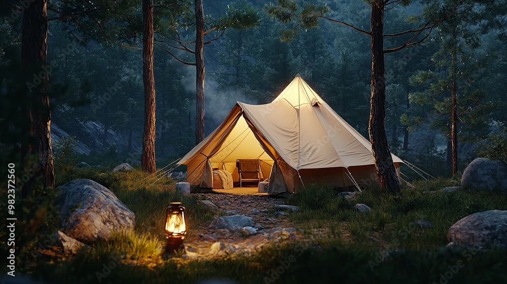 sitting in white camping tent in the forest at night with lantern lights and wood stove, it's night in the forest vibes sitting in white camping tent in the forest at night with lantern lights and wood stove, it's night in the forest vibes