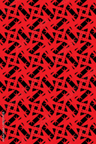 Seamless pattern abstract grunge design shaped like thorn-like motifs, combining deep red and black to create a bold and edgy aesthetic. Perfect for fashion, wallpaper, or graphic design.