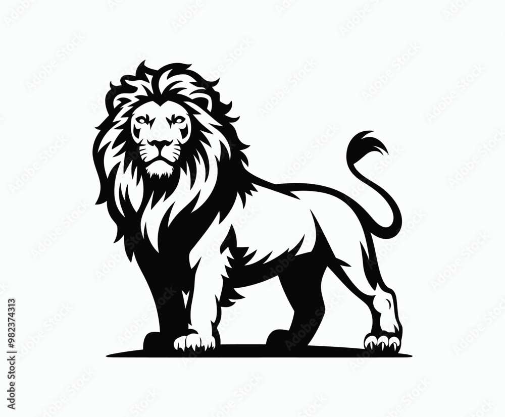 Obraz premium Wild majestic lion silhouette EPS vector animal illustration template on a white background