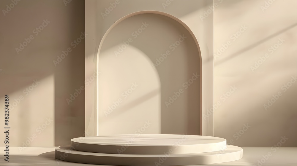Minimalist Podium with Arch and Sunlight. Minimalist Podium with Arch and Sunlight.
