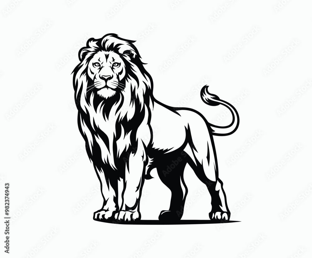 Obraz premium Wild majestic lion silhouette EPS vector animal illustration template on a white background