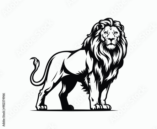 Wild majestic lion silhouette EPS vector animal illustration template on a white background