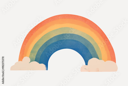 Colorful rainbow with fluffy clouds