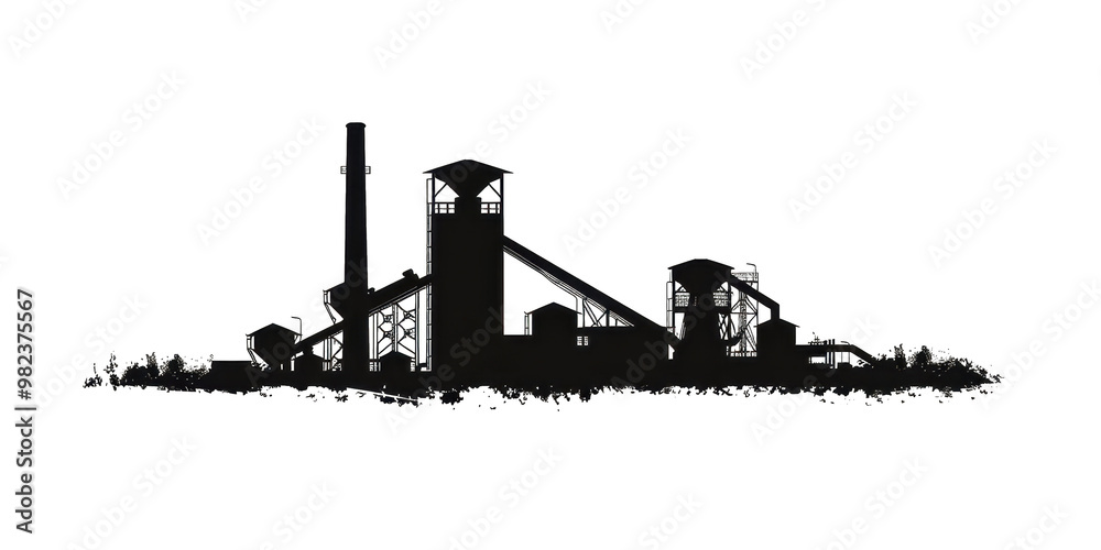 Fototapeta premium A black and white drawing of a factory with a large chimney
