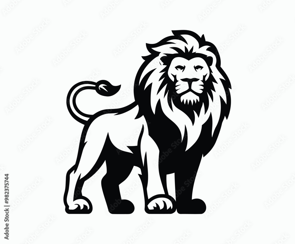 Obraz premium Wild majestic lion silhouette EPS vector animal illustration template on a white background