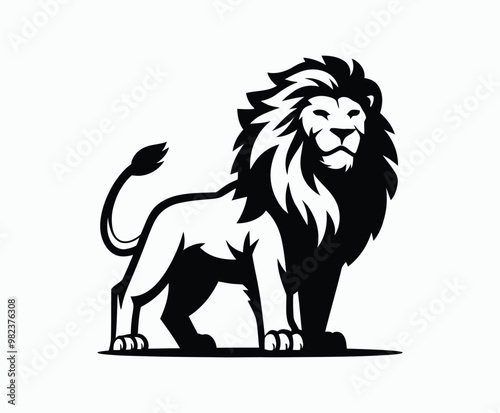 Wild majestic lion silhouette EPS vector animal illustration template on a white background