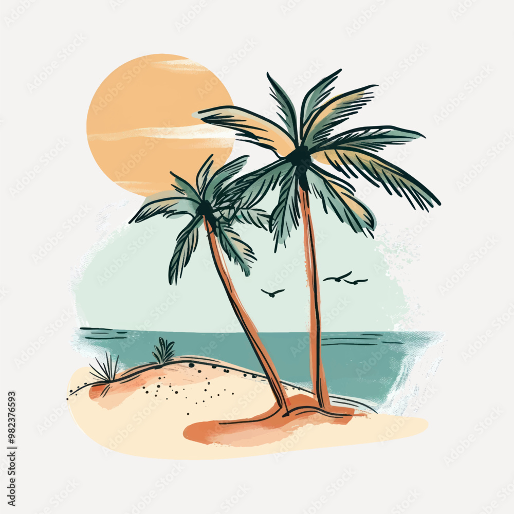 Obraz premium Tropical beach palm trees illustration