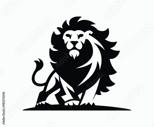 Wild majestic lion silhouette EPS vector animal illustration template on a white background