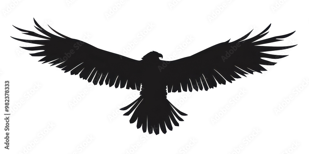 Naklejka premium A black bird with its wings spread out