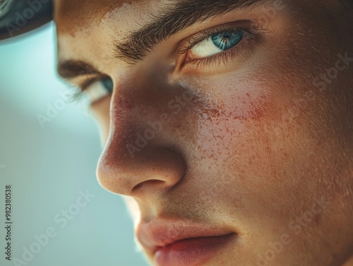 Pensive and Introspective Young Man with Intense Gaze and Natural Lighting