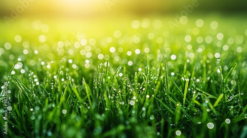 Dewdrops Glistening on Lush Green Grass Blades