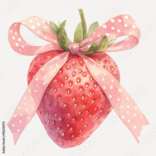 Strawberry wrapped with pink ribbon