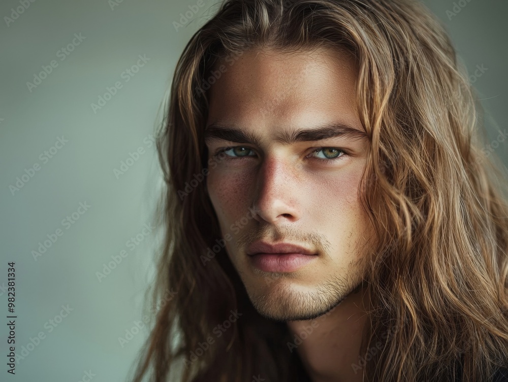Pensive Young Man with Long Hair and Dramatic Lighting Pensive Young Man with Long Hair and Dramatic Lighting