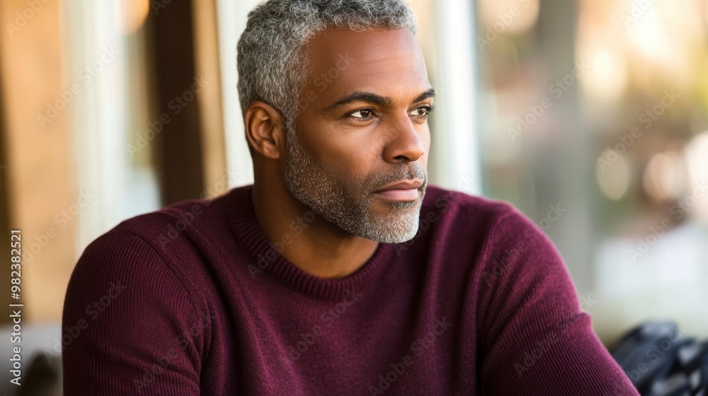 Mature Handsome Man with Gray Beard Contemplating Outdoors Mature Handsome Man with Gray Beard Contemplating Outdoors