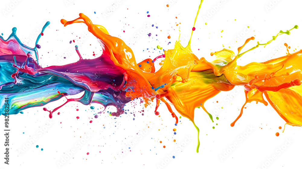 Vibrant colorful paint splash background, rainbow splash effect in motion, dynamic abstract fluid splash art for graphic design, creativity, and digital art inspiration