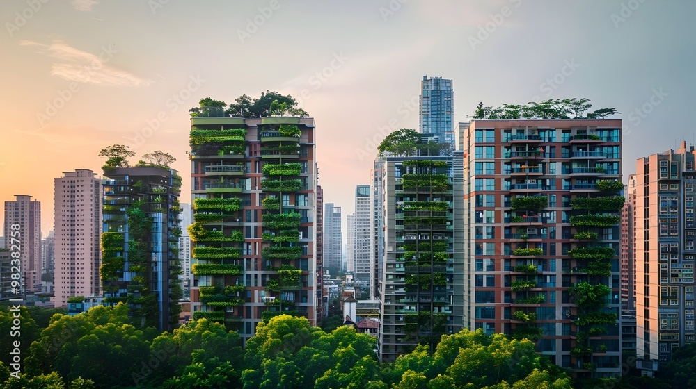 Towering Eco Friendly Skyscrapers with Rooftop Gardens Blend Nature and Urban Landscapes Towering Eco Friendly Skyscrapers with Rooftop Gardens Blend Nature and Urban Landscapes