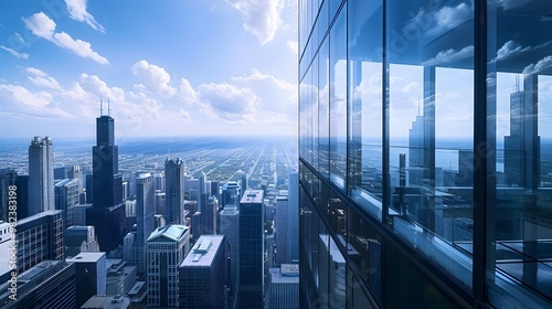 Panoramic View of Towering Skyscrapers in a Vibrant Cityscape