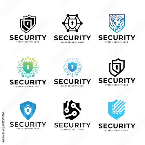 Set of shield cyber Security Logo or badge for technology and security company.