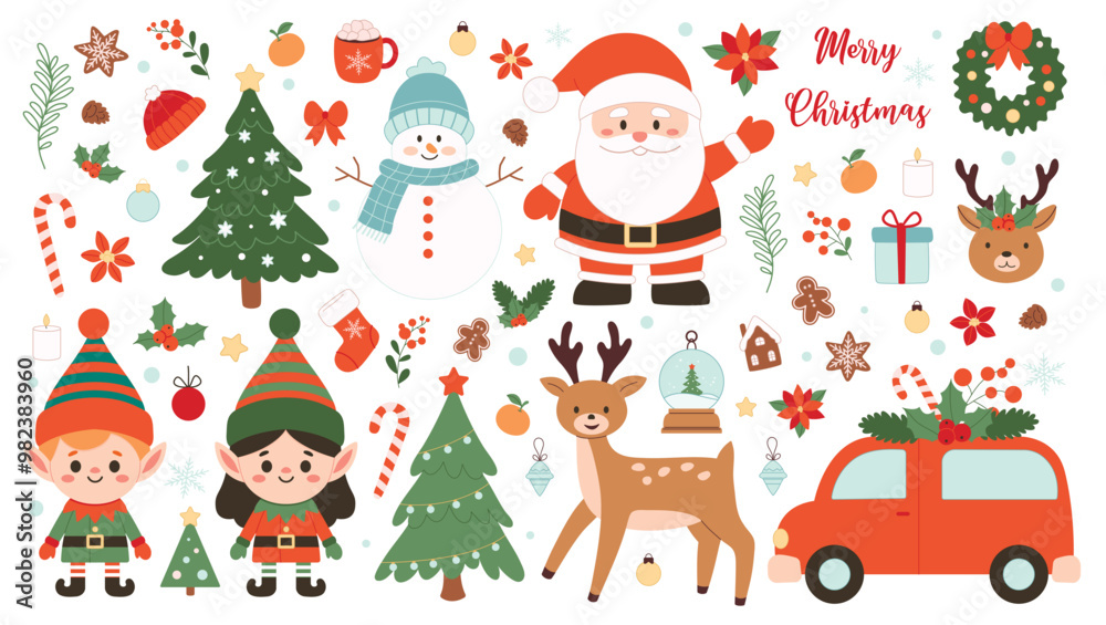 Cute Christmas symbols and elements set. Vector illustration, flat style Cute Christmas symbols and elements set. Vector illustration, flat style