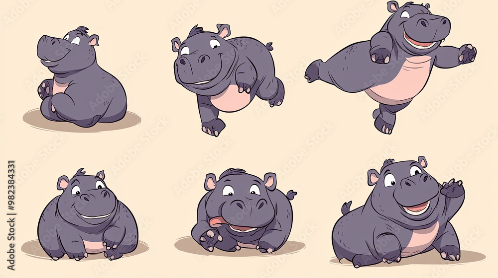 Set of hippo cartoon characters Set of hippo cartoon characters