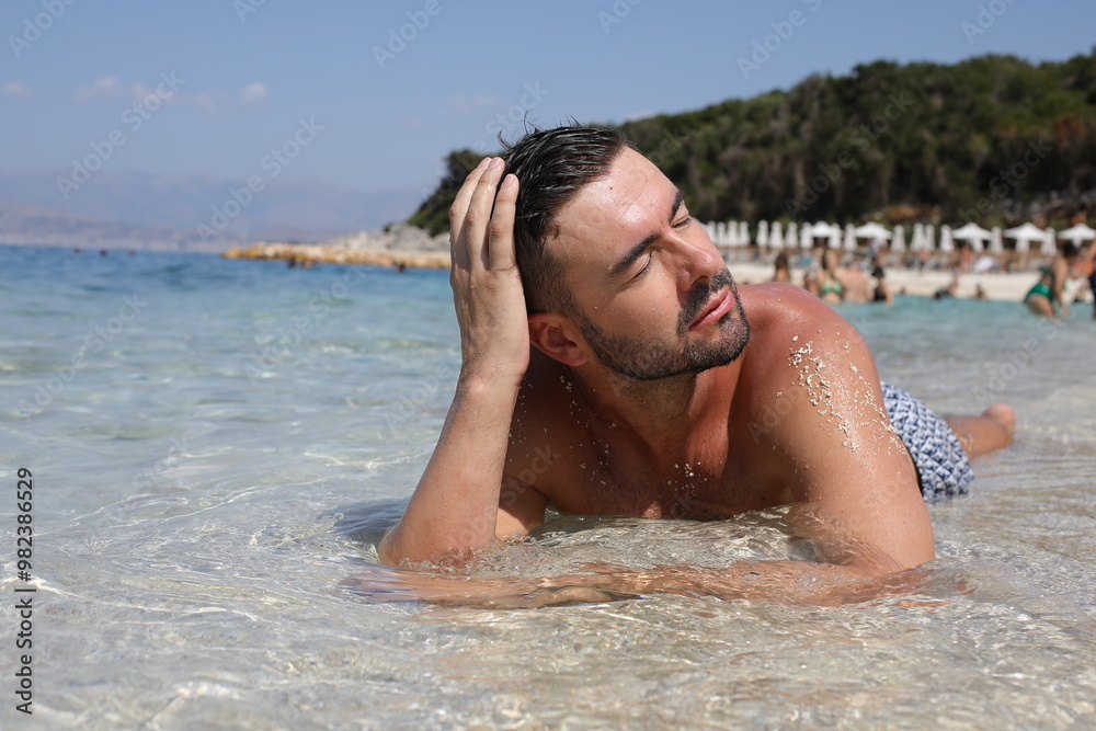 Attractive bearded shirtless man at the beach Attractive bearded shirtless man at the beach