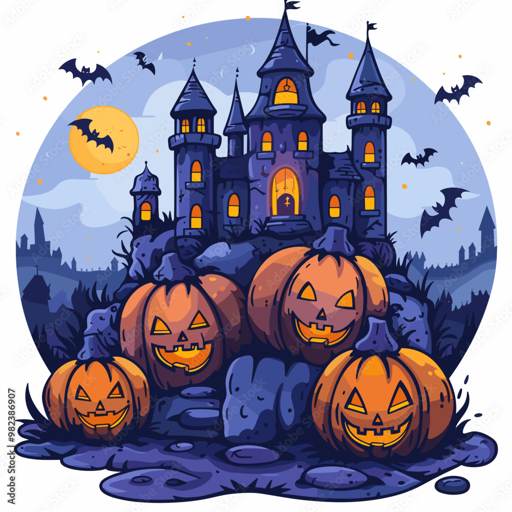 A autumn postcard design for Scary Halloween with Cute characters. Horror story Trick-or-treating. Colorful Vector illustration for flyer and social media post. A autumn postcard design for Scary Halloween with Cute characters. Horror story Trick-or-treating. Colorful Vector illustration for flyer and social media post.