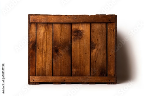 Rustic wooden crate with worn texture, white background, isolated, vintage storage solution
