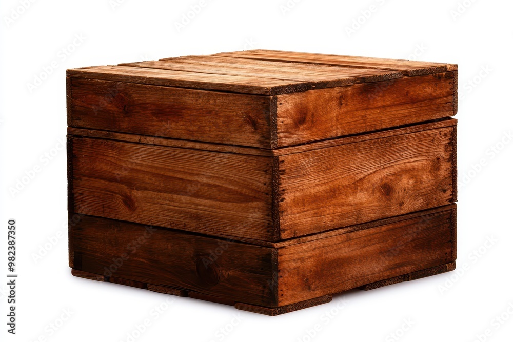 Rustic wooden crate with worn texture, white background, isolated, vintage storage solution Rustic wooden crate with worn texture, white background, isolated, vintage storage solution