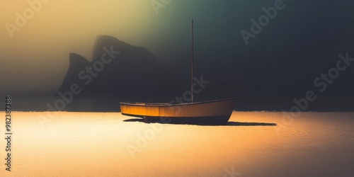 Picturesque Beach Serenity: Tranquil Fishing Vessel photo