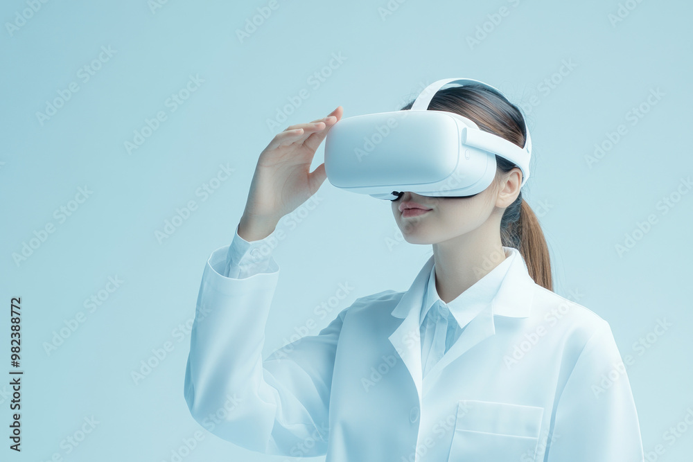 Doctor using advanced VR tools for patient health checkup in futuristic clinic, innovation in healthcare Doctor using advanced VR tools for patient health checkup in futuristic clinic, innovation in healthcare