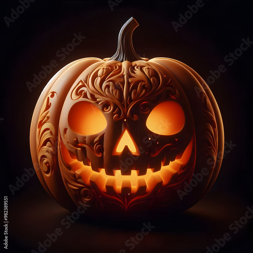Halloween pumpkin background featuring spooky jack-o-lanterns on a black backdrop, perfect for autumn celebrations	