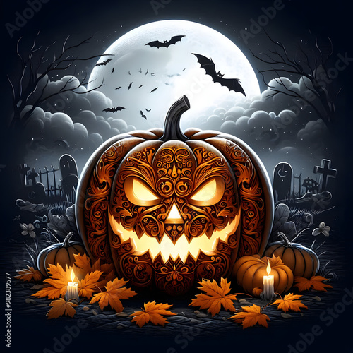 Halloween pumpkin background featuring spooky jack-o-lanterns on a black backdrop, perfect for autumn celebrations	