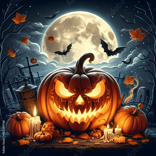Halloween pumpkin background featuring spooky jack-o-lanterns on a black backdrop, perfect for autumn celebrations	