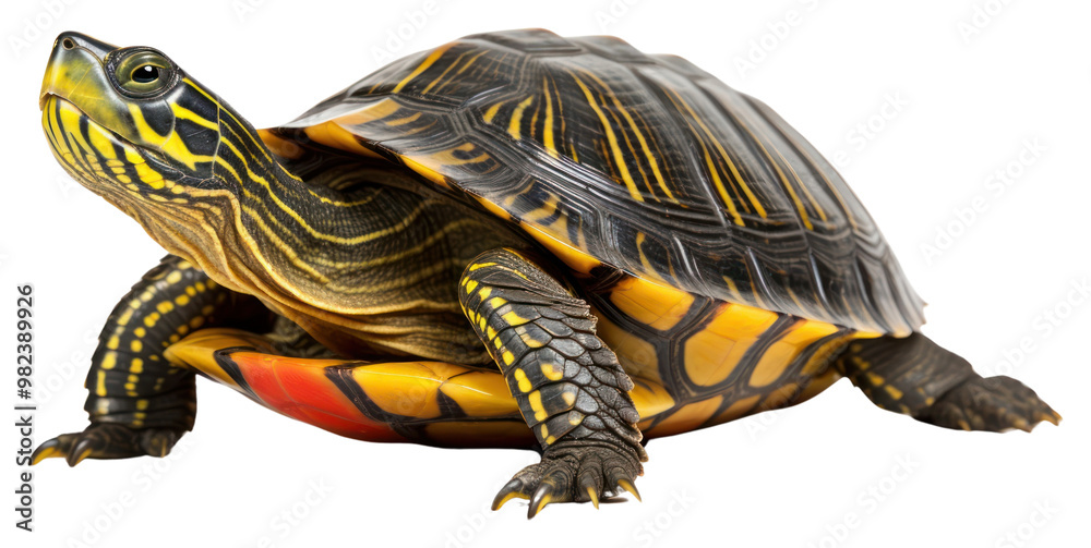 Obraz premium PNG Red-eared slider turtle reptile animal white background.