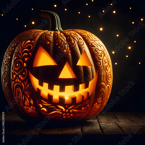 Halloween pumpkin background featuring spooky jack-o-lanterns on a black backdrop, perfect for autumn celebrations	