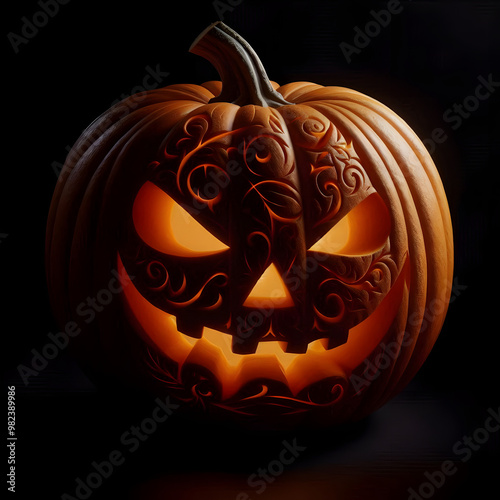 Halloween pumpkin background featuring spooky jack-o-lanterns on a black backdrop, perfect for autumn celebrations	