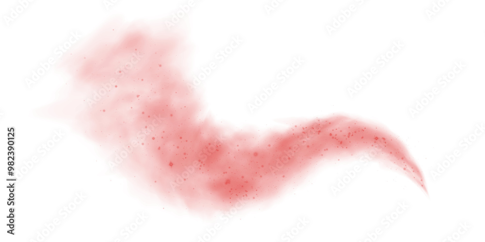 Fototapeta premium Magic red cigarette smoke. Magic red smoke with glitter and small particles of twinkling stars. Fog with luminous particles. Red vapor with stardust. Morning fog over land or water surface. Magic haze
